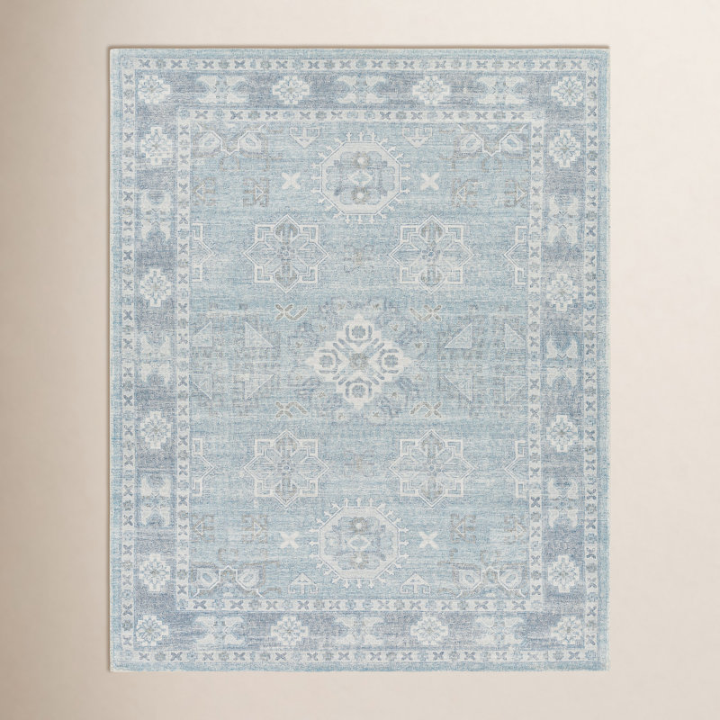 Joss & Main Hopkins Denim Sky Blue Hand-Tufted Oriental Rug
